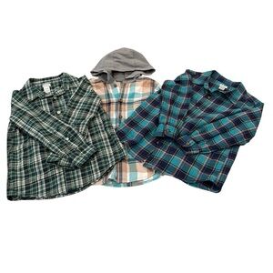 Carter's Boys Green Plaid 3 Piece Button Down Long Sleeve Shirt Bundle 6